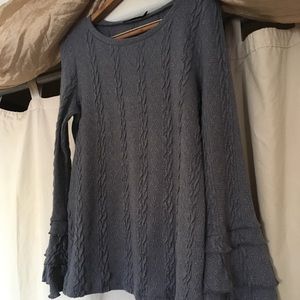 Sweater tunic with ruffle bell sleeves